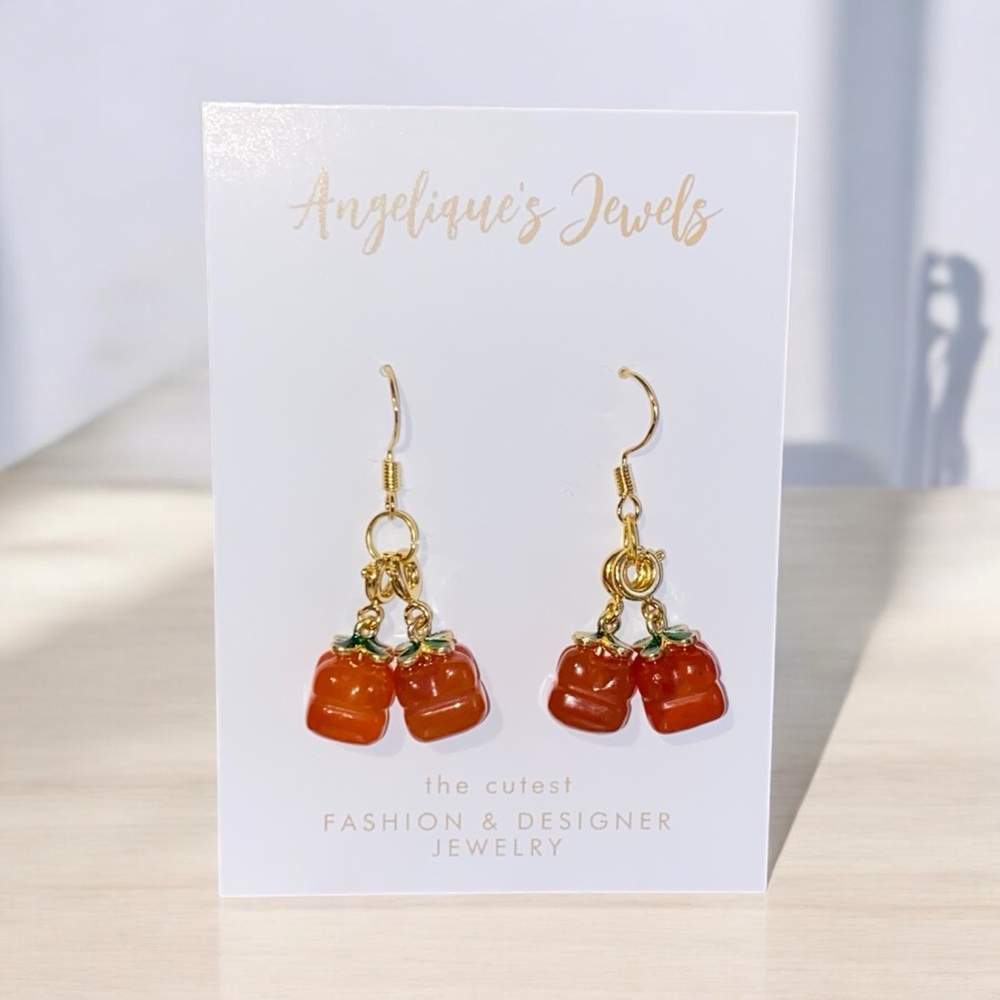 Double Persimmon Agate Earrings - Picture 1 of 3